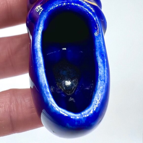 Vintage Blue Miniature Ceramic Shoe Figurine with Gold Bow Accents - Picture 7 of 8